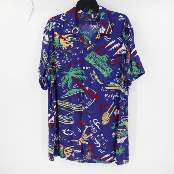 Polo Ralph Lauren Shirt Mens XL All Over Beach Aloha Graphic Print loop collar - Picture 1 of 13